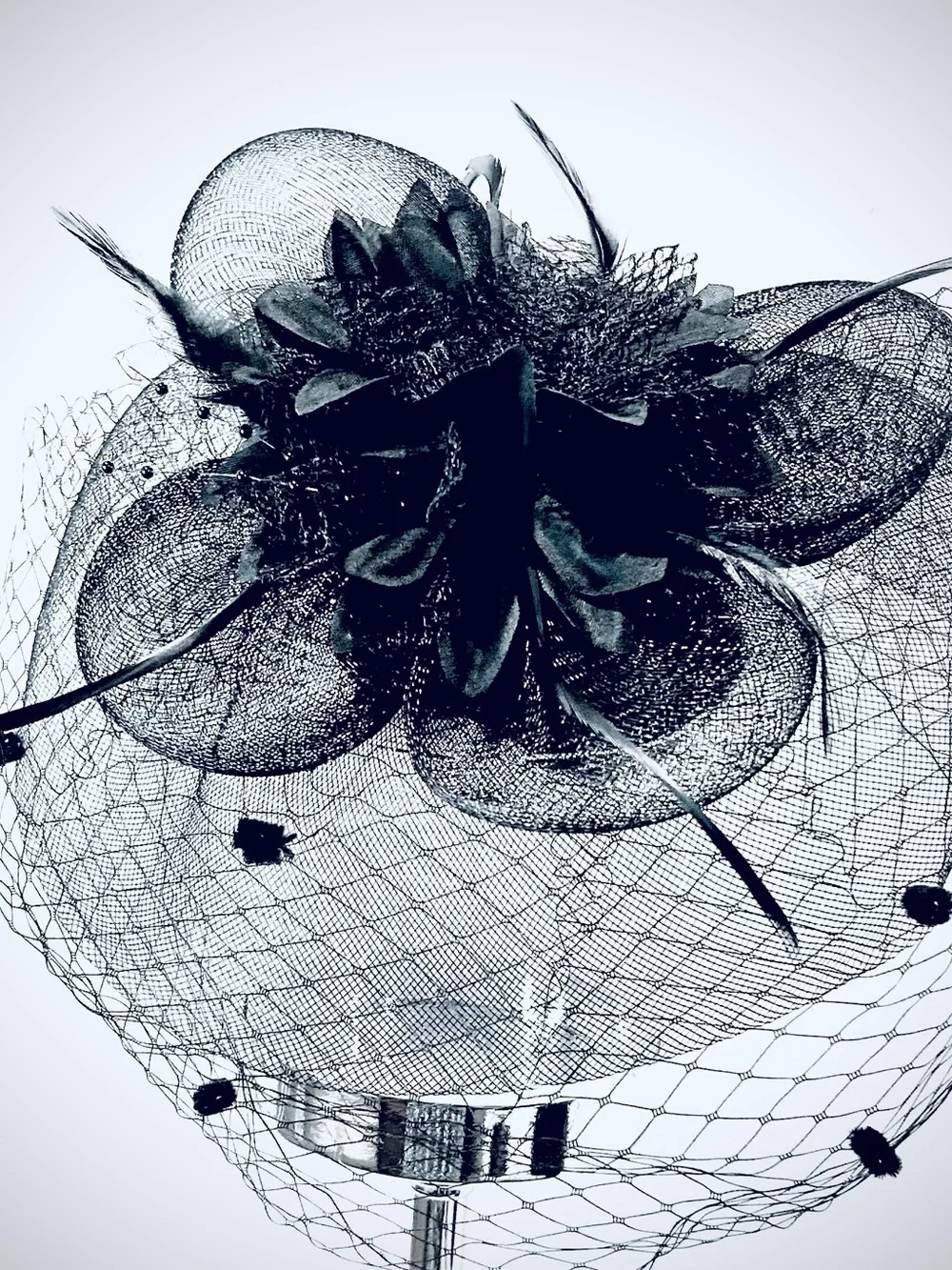 Black Feathered Veiled Fascinator Hat - Tea Parties, Kentucky Derby, Weddings
